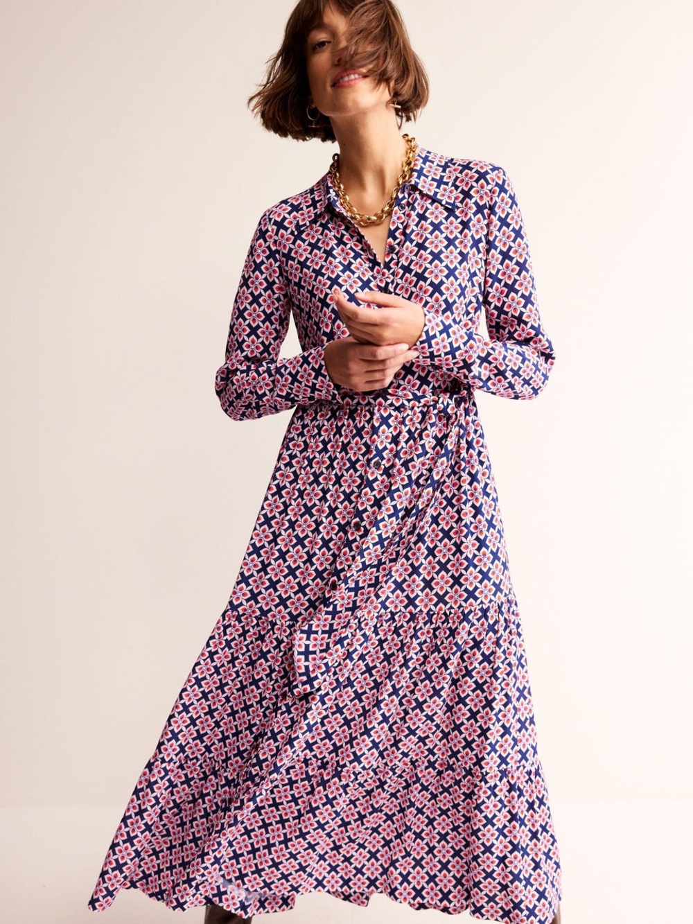 Boden Flo Midi Shirt dress blue/coral